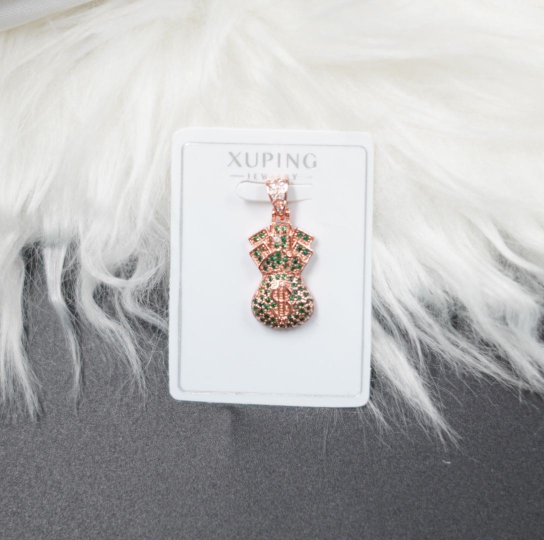 Miniatura 3 de DIJE BOLSA DINERO ROSADO PIEDRAS VERDES